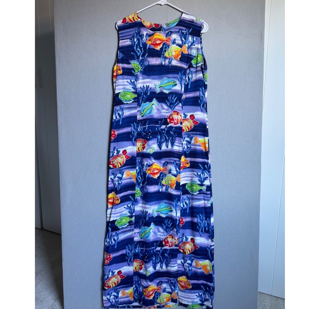 Jams World Maxi Dress Womens M Purple Talking Fish Tropical Rayon Hawaii